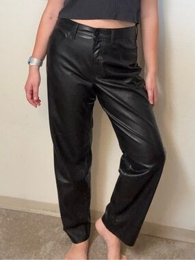 Old Navy High Rise OG Loose Black Faux Leather Straight-Leg Pants